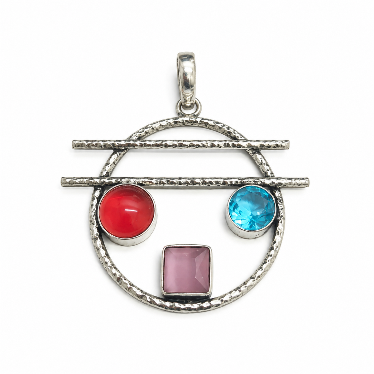 Multicolor Gemstone Openwork Pendant Boho Jewelry PEN385-SLV-LMUL03