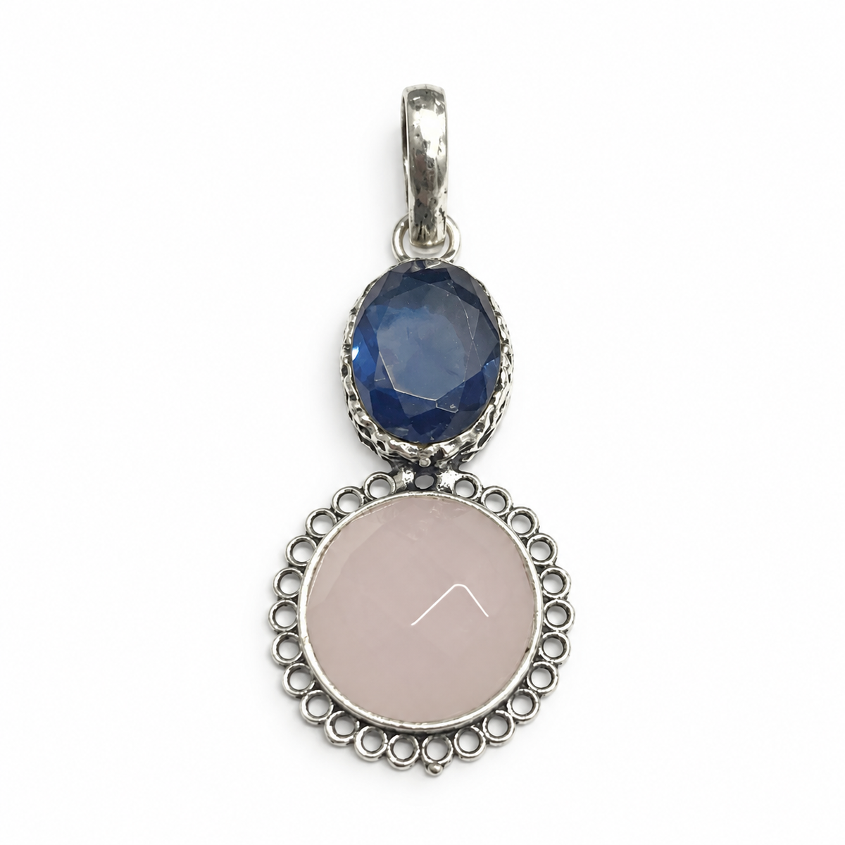 Blue Pink Gemstone Pendant Silver Tone Boho Jewelry PEN389-SLV-LRQ-LTZ02