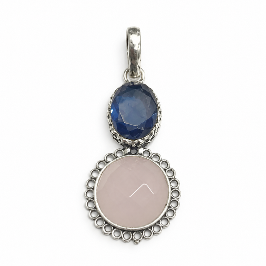 Blue Pink Gemstone Pendant Silver Tone Boho Jewelry PEN389-SLV-LRQ-LTZ02