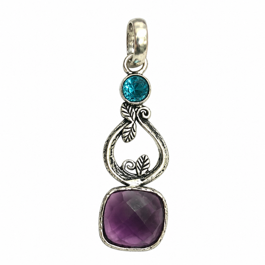 Purple Blue Stone Silver Pendant Botanical Vine Boho Jewelry PEN393-SLV-LAMT-LBT02