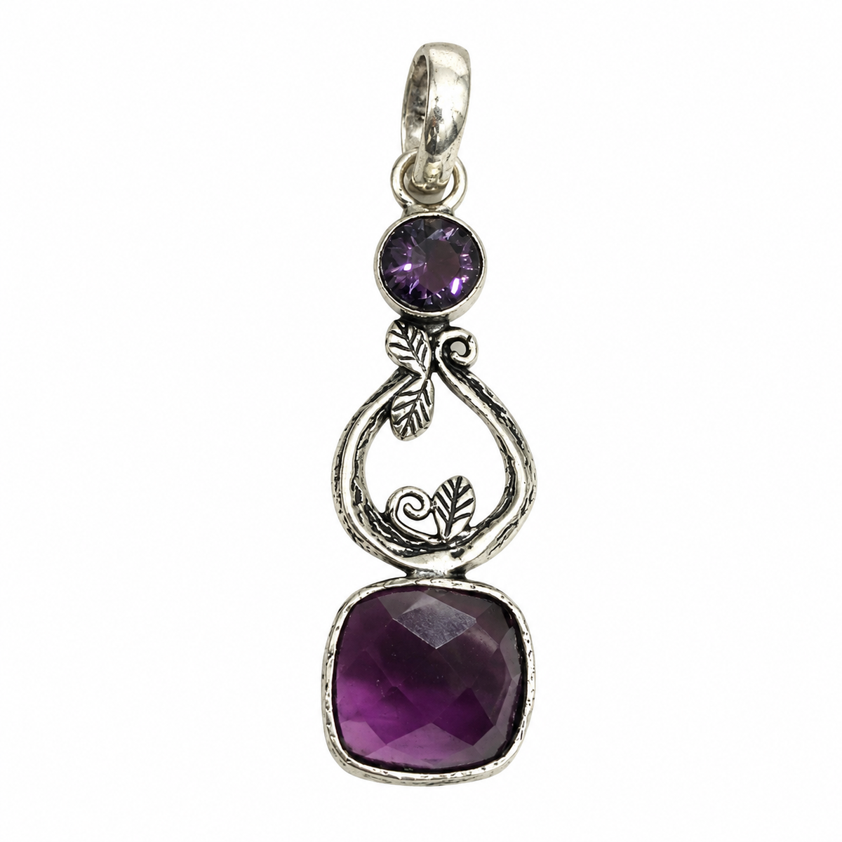 Purple Amethyst Silver Pendant Botanical Vine Boho Jewelry PEN394-SLV-LAMT02