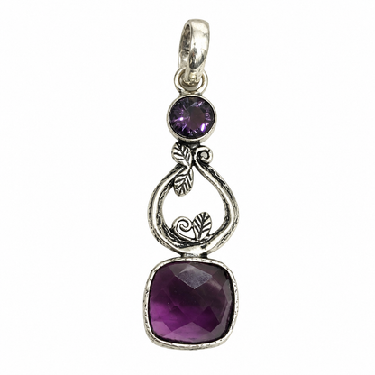 Purple Amethyst Silver Pendant Botanical Vine Boho Jewelry PEN394-SLV-LAMT02