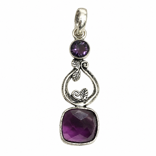 Purple Amethyst Silver Pendant Botanical Vine Boho Jewelry PEN394-SLV-LAMT02
