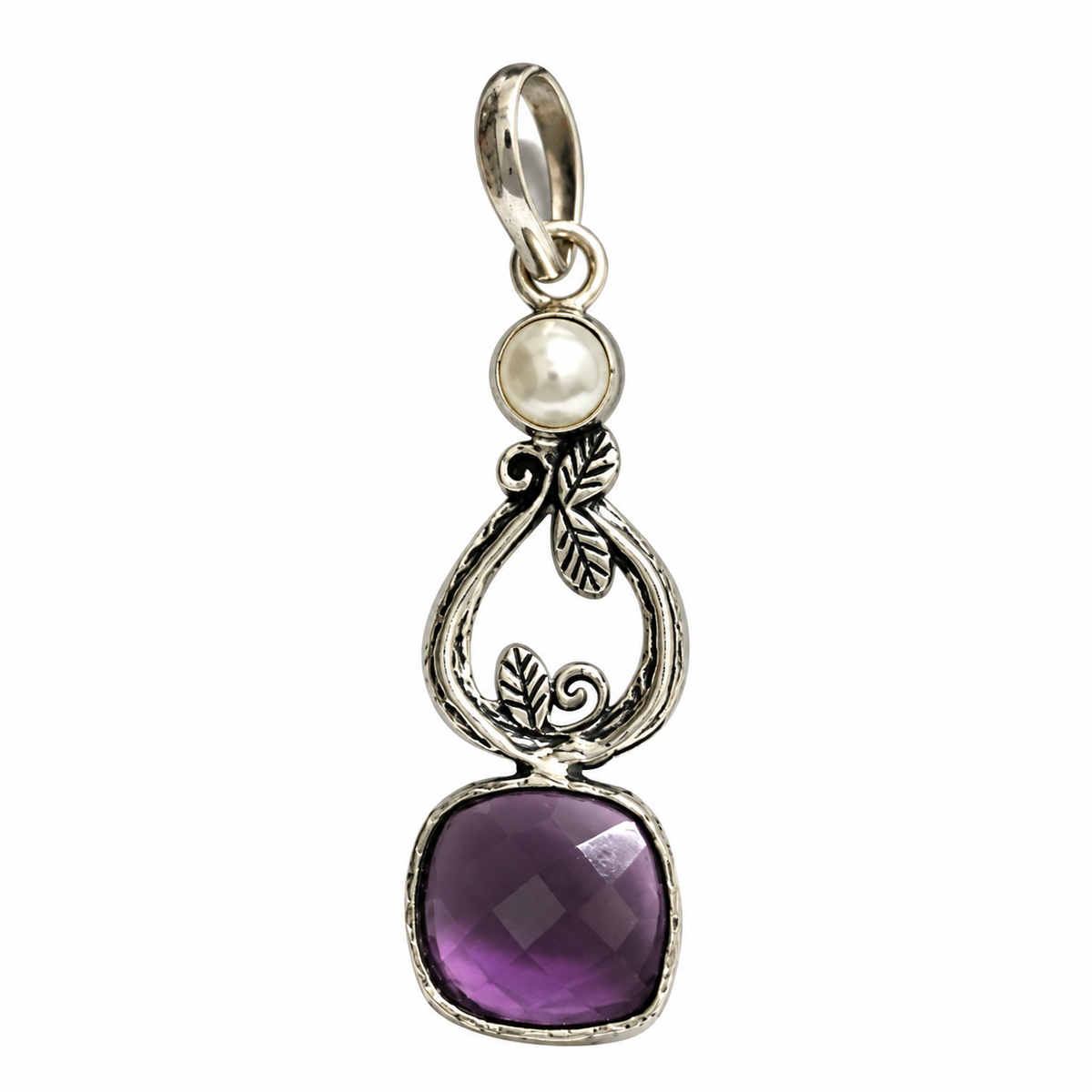 Amethyst Blue Stone Botanical Silver Pendant Boho Jewelry PEN395-SLV-LPRL-LAMT02