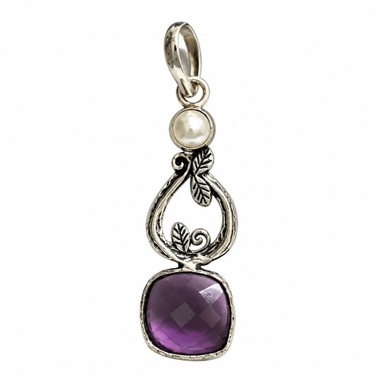 Amethyst Blue Stone Botanical Silver Pendant Boho Jewelry PEN395-SLV-LPRL-LAMT02