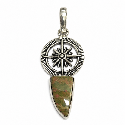 Unakite Silver Pendant Sunburst Boho Natural Stone Jewelry PEN401-SLV-NRUN01