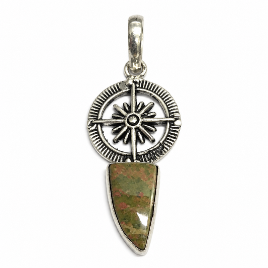 Unakite Silver Pendant Sunburst Boho Natural Stone Jewelry PEN401-SLV-NRUN01