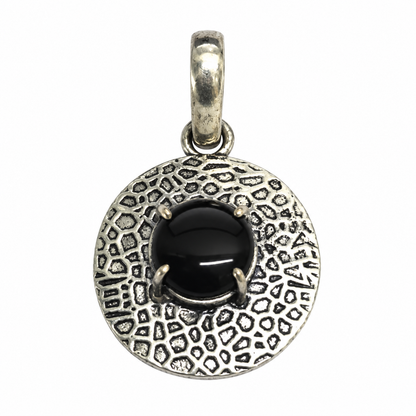 Black Onyx Silver Pendant Round Textured Boho Statement Jewelry PEN402-SLV-NBO01