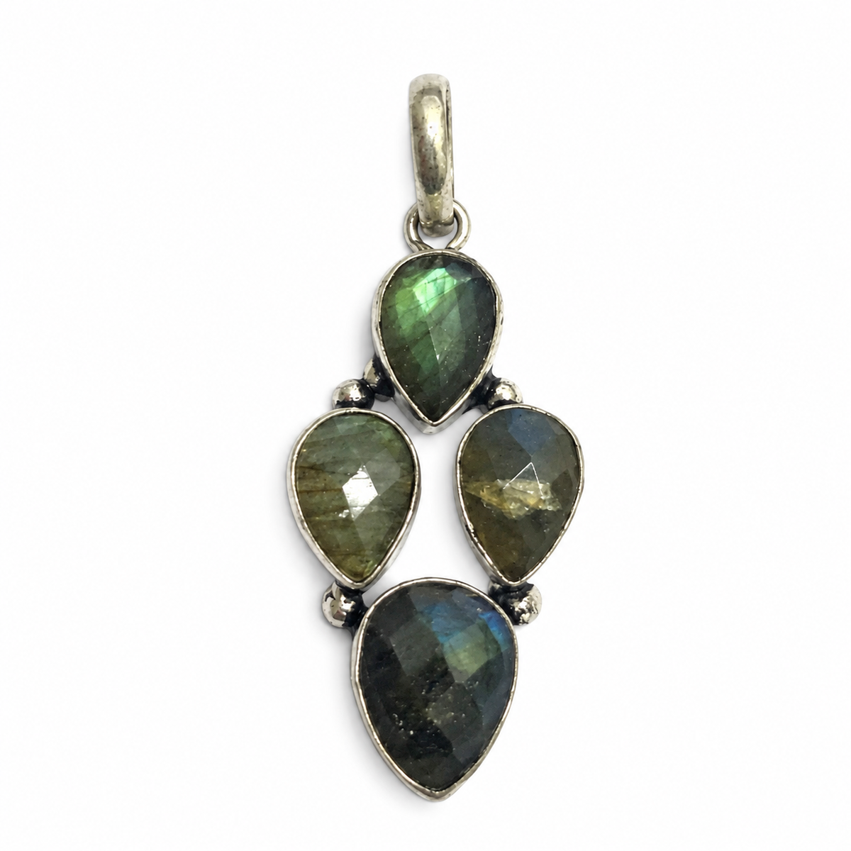 Labradorite Silver Pendant Natural Stone Boho Statement Gift PEN403-SLV-NLBD04