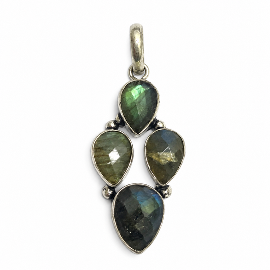Labradorite Silver Pendant Natural Stone Boho Statement Gift PEN403-SLV-NLBD04