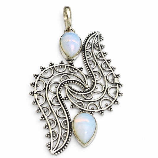 Blue Opalite Silver Pendant Paisley Boho Statement Jewelry PEN405-SLV-LOPL02