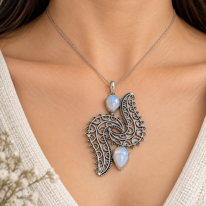 Blue Opalite Silver Pendant Paisley Boho Statement Jewelry PEN405-SLV-LOPL02