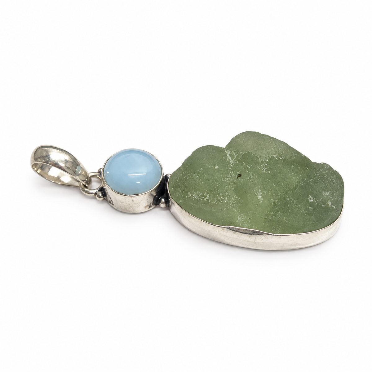 Green Stone Blue Opalite Silver Pendant Natural Boho Jewelry PEN406-SLV-NOPL-NPR02