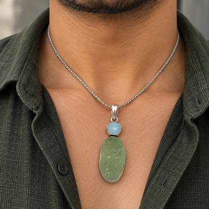 Green Stone Blue Opalite Silver Pendant Natural Boho Jewelry PEN406-SLV-NOPL-NPR02
