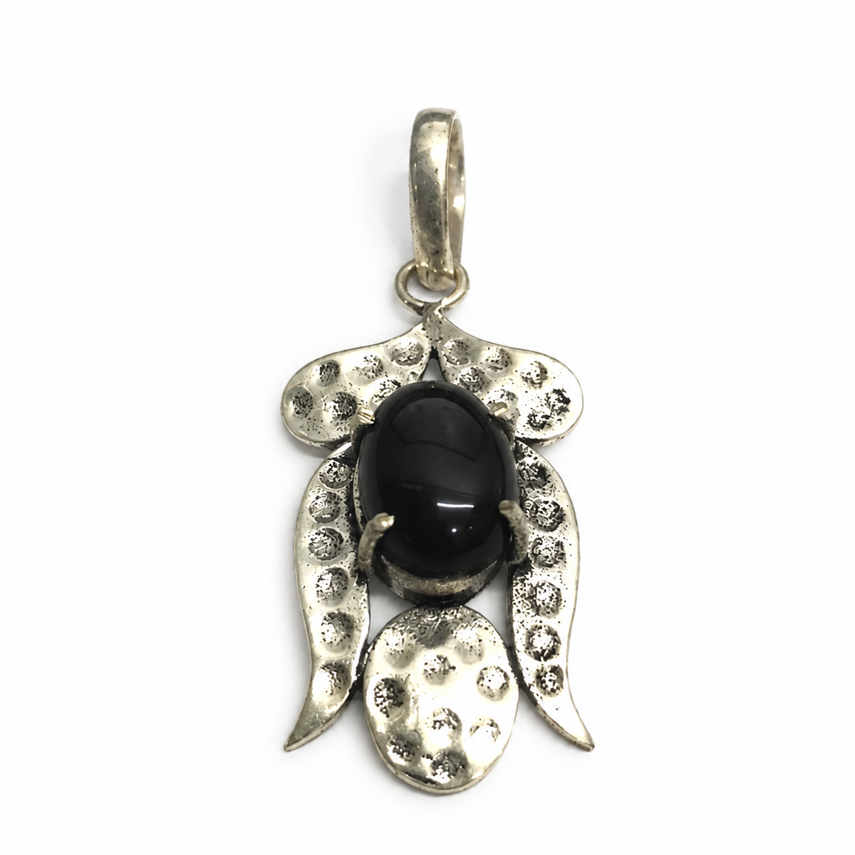 Black Onyx Silver Leaf Pendant Boho Nature Inspired Jewelry PEN409-SLV-NBO01