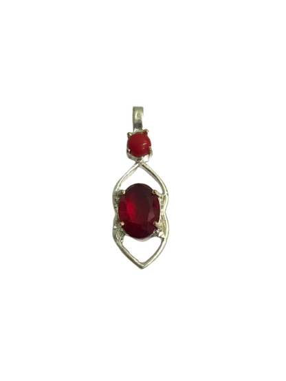 Lab Grown Garnet Red Coral Teardrop Pendant Silver Tone Jewelry Gift PEN41-SLV-LGR+LRC02