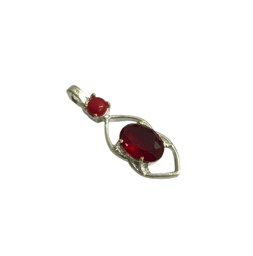 Lab Grown Garnet Red Coral Teardrop Pendant Silver Tone Jewelry Gift PEN41-SLV-LGR+LRC02