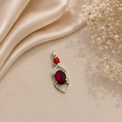 Lab Grown Garnet Red Coral Teardrop Pendant Silver Tone Jewelry Gift PEN41-SLV-LGR-LRC02