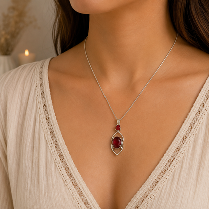 Lab Grown Garnet Red Coral Teardrop Pendant Silver Tone Jewelry Gift PEN41-SLV-LGR-LRC02