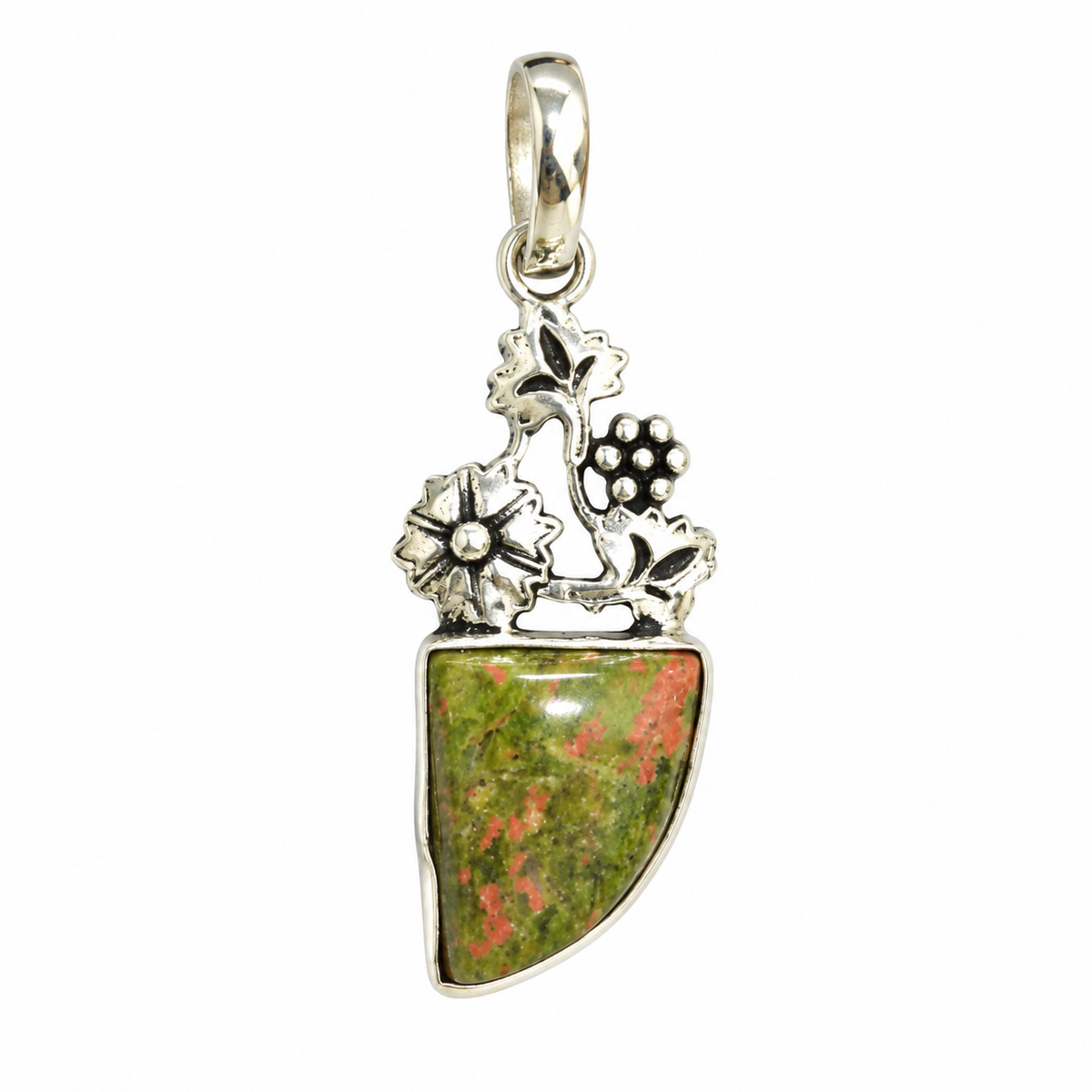 Unakite Floral Silver Pendant Natural Stone Boho Jewelry Gift PEN410-SLV-NRUN01
