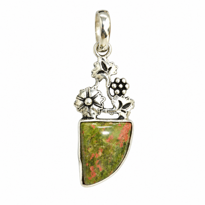 Unakite Floral Silver Pendant Natural Stone Boho Jewelry Gift PEN410-SLV-NRUN01