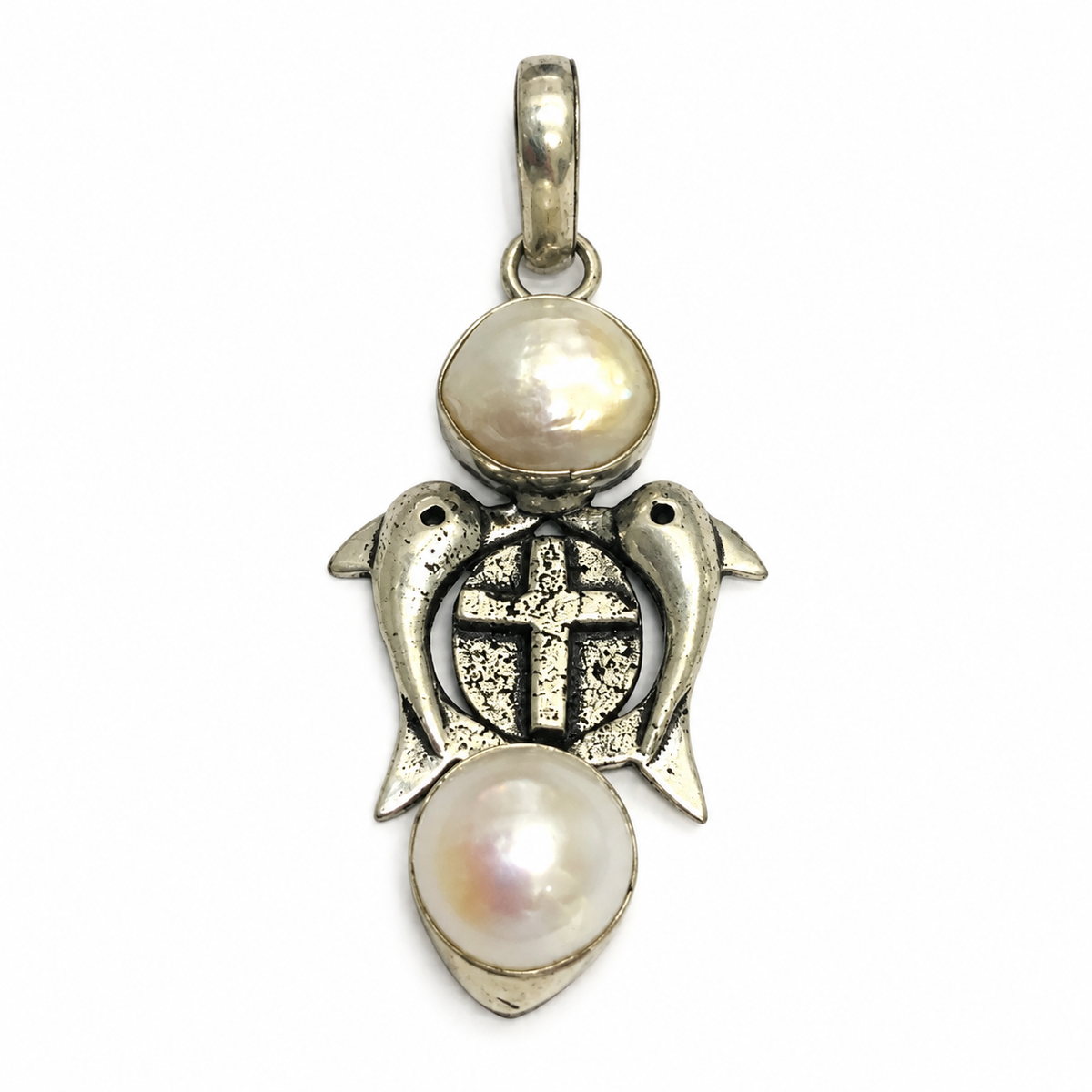 Pearl Sea Turtle Pendant, Ocean Inspired Silver Jewelry PEN412-SLV-NPRL02