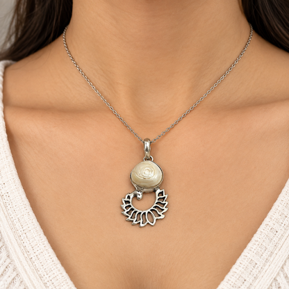 Natural Pearl Leaf Pendant, Sterling Silver Boho Jewelry PEN413-SLV-NPRL01