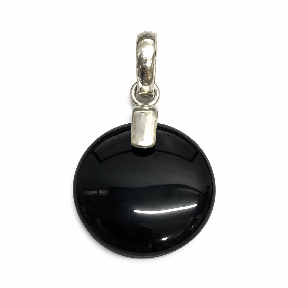 Black onyx Stone Pendant Minimal Silver Tone Necklace Charm PEN417-SLV-NBO01
