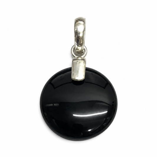 Black onyx Stone Pendant Minimal Silver Tone Necklace Charm PEN417-SLV-NBO01