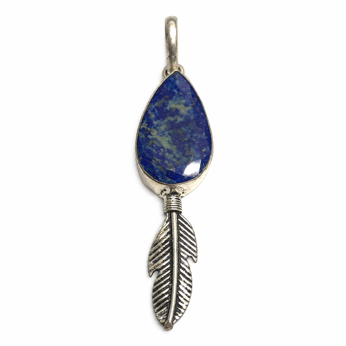 Lapis Lazuli Feather Pendant, Sterling Silver Boho Jewelry PEN418-SLV-NLLZ01