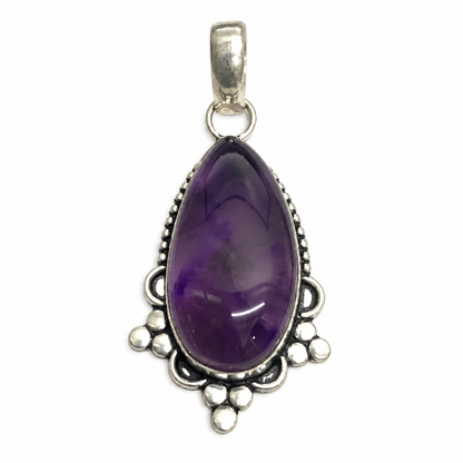 Amethyst Pendant, Purple Gemstone Silver Tone Jewelry PEN419-SLV-NAMT01