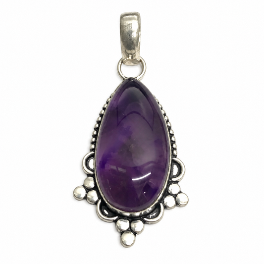 Amethyst Pendant, Purple Gemstone Silver Tone Jewelry PEN419-SLV-NAMT01