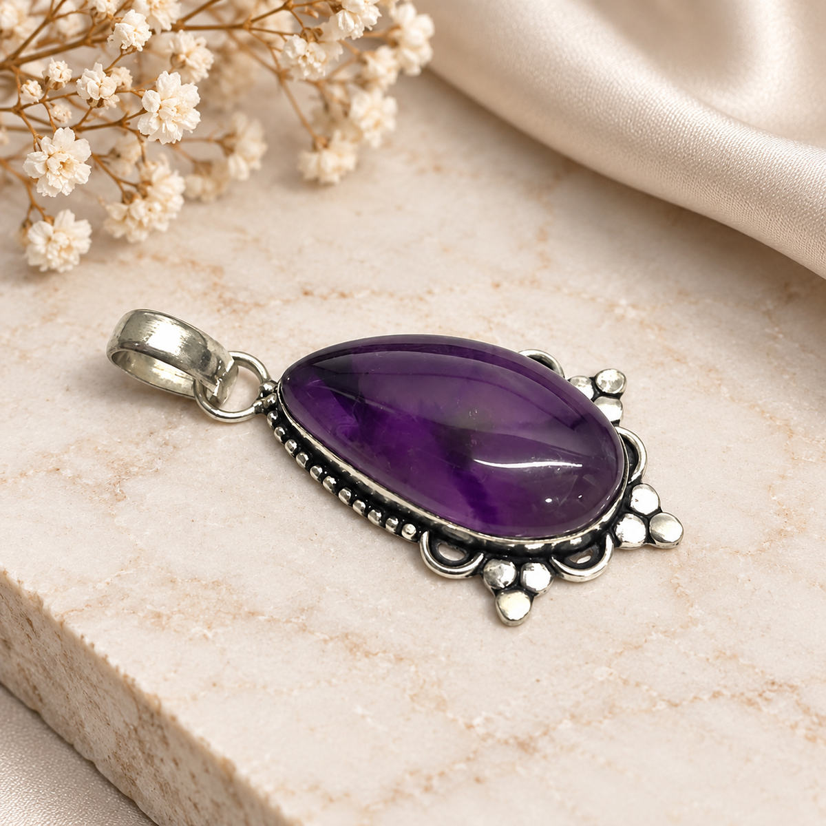 Amethyst Pendant, Purple Gemstone Silver Tone Jewelry PEN419-SLV-NAMT01