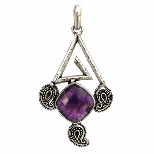 Amethyst Boho Pendant Purple Gemstone Vintage Silver Jewelry PEN423-SLV-NAMT01
