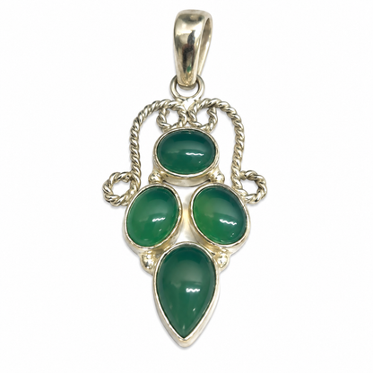 Green Onyx Pendant, Silver Tone Boho Gemstone Jewelry PEN424-SLV-NGO04