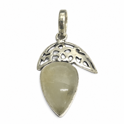 Golden Rutile Quartz Pendant, Silver Tone Boho Jewelry PEN427-SLV-NGLDR01