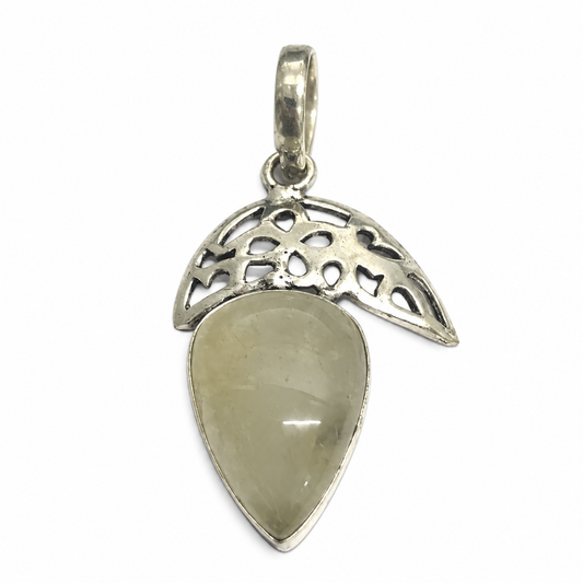 Golden Rutile Quartz Pendant, Silver Tone Boho Jewelry PEN427-SLV-NGLDR01