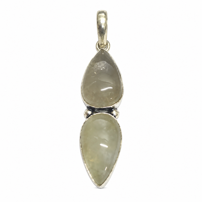 Golden Rutile Gemstone Double Stone Pendant, Silver Tone Jewelry PEN428-SLV-NGLDR02