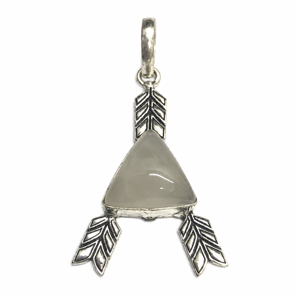 Rose Quartz Arrow Pendant, Silver Tone Boho Jewelry PEN430-SLV-NRQ01