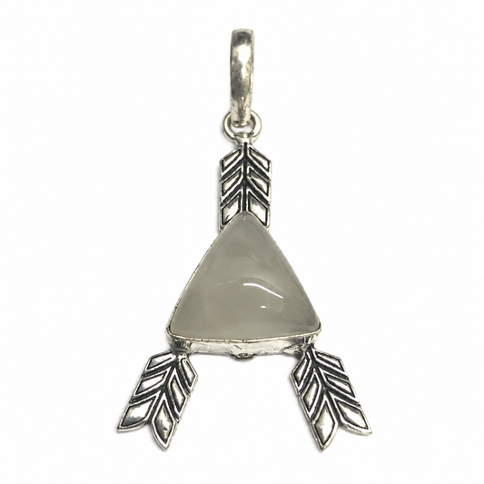 Rose Quartz Arrow Pendant, Silver Tone Boho Jewelry PEN430-SLV-NRQ01