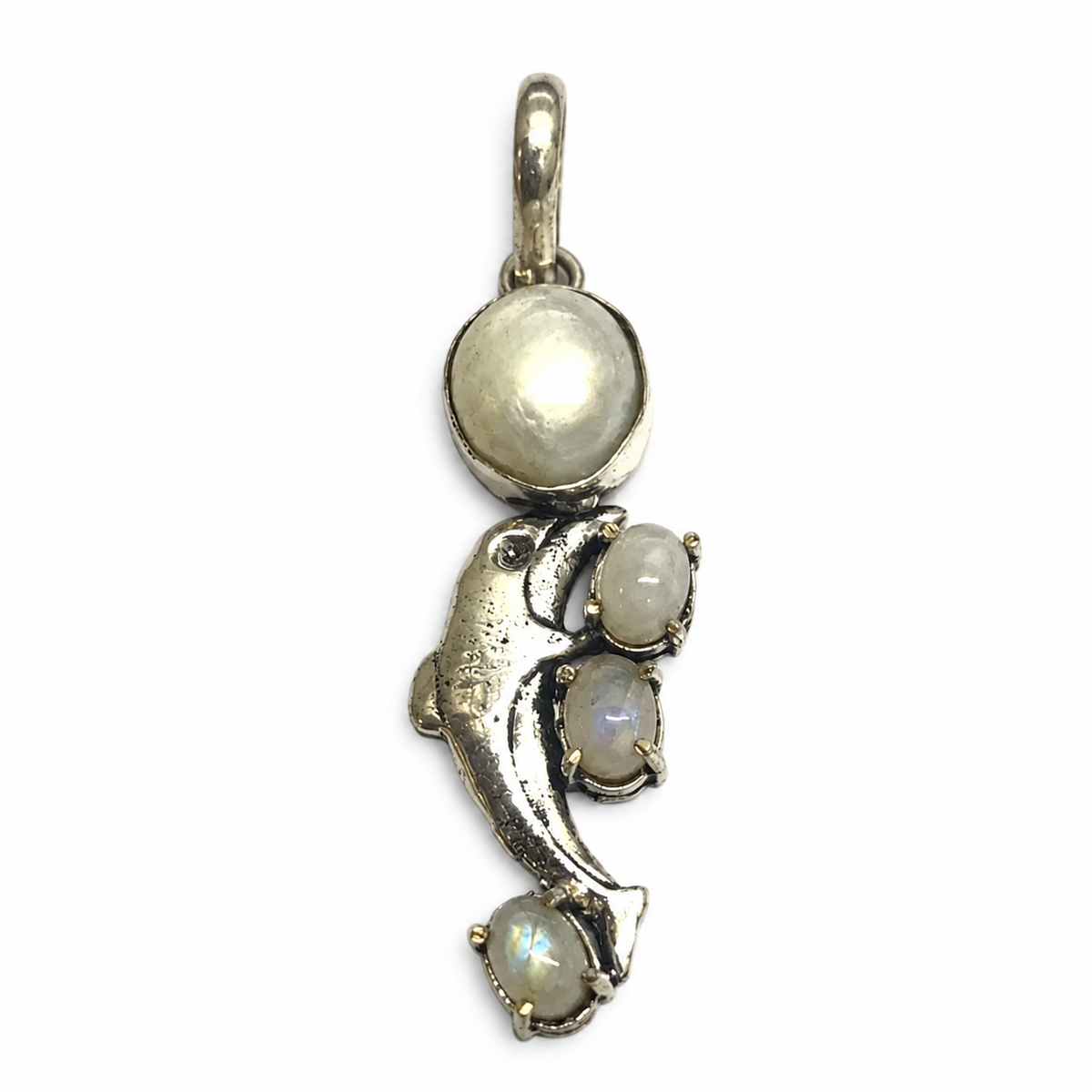 Moonstone Pearl Pendant, Silver Tone Celestial Jewelry PEN433-SLV-NPRL+NMS04