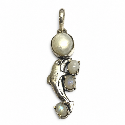 Moonstone Pearl Pendant, Silver Tone Celestial Jewelry PEN433-SLV-NPRL+NMS04