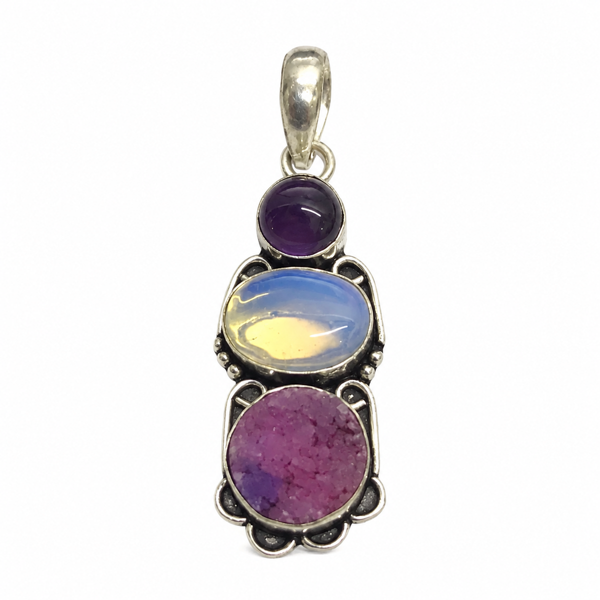 Amethyst Opalite Multi Stone Pendant, Silver Tone Jewelry PEN436-SLV-NMUL03
