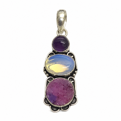 Amethyst Opalite Multi Stone Pendant, Silver Tone Jewelry PEN436-SLV-NMUL03