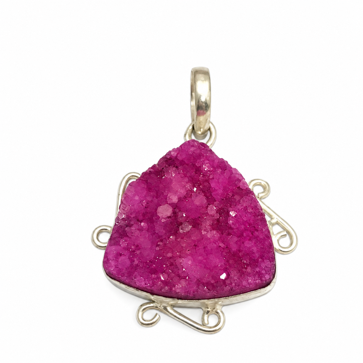 Pink Druzy Agate Pendant, Boho Statement Gemstone Jewelry PEN437-SLV-NPIDY01