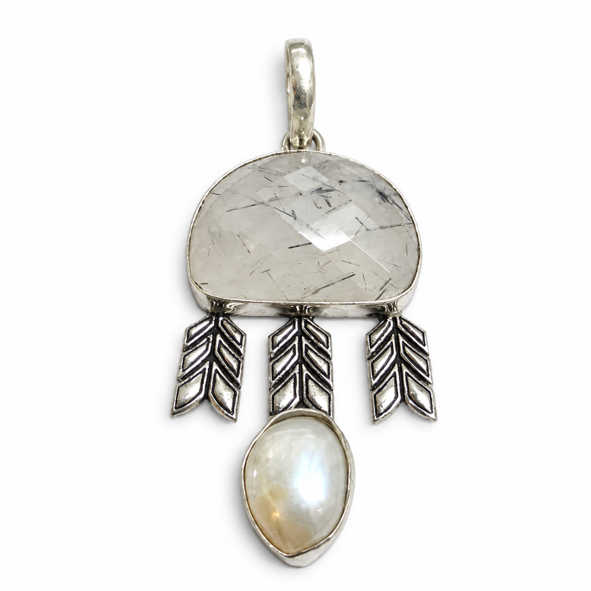 Rutilated Quartz Pearl Pendant Boho Nature Inspired Jewelry PEN444-SLV-NBR-NPRL02
