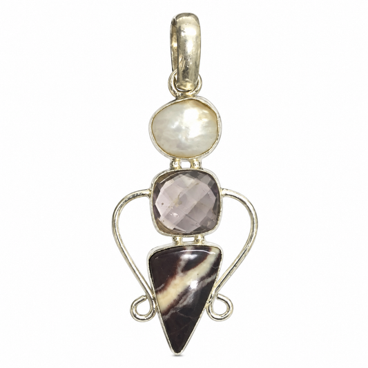 Pearl Amethyst Coconut Jasper Pendant Boho Silver Jewelry PEN447-SLV-NPRL-NMUL03