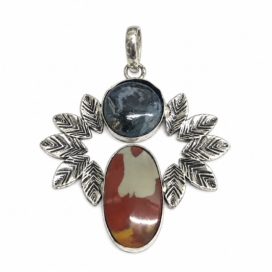 Pietersite Jasper Leaf Pendant Boho Nature Silver Jewelry PEN450-SLV-NPT-NJR02