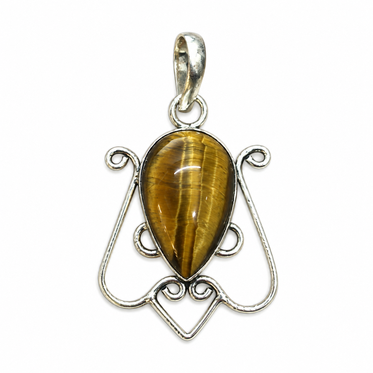 Tiger Eye Pendant Boho Vintage Silver Tone Statement Jewelry PEN451-SLV-NTE01