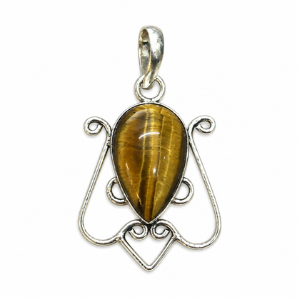 Tiger Eye Pendant Boho Vintage Silver Tone Statement Jewelry PEN451-SLV-NTE01